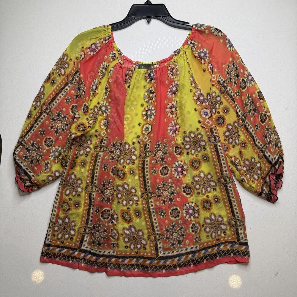 Anthropologie Fei Silk Floral Boho Blouse Size S Yellow Red Floral